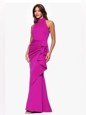Xscape Magenta  High-Neck Cocktail Dress